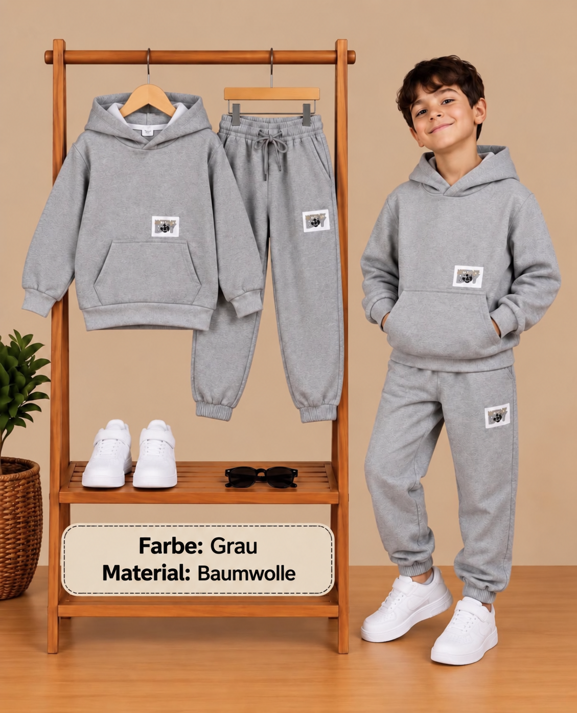 Jungen Jogginganzug mit Kapuze – Grau