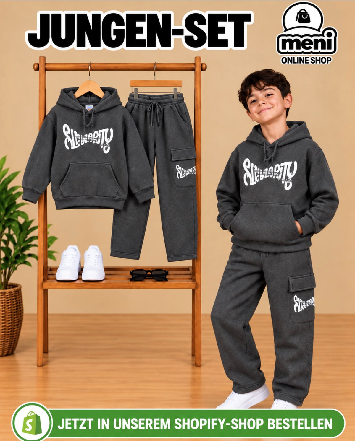 Jungen-Set 2-teilig mit Hoodie und Cargohose in Anthrazit