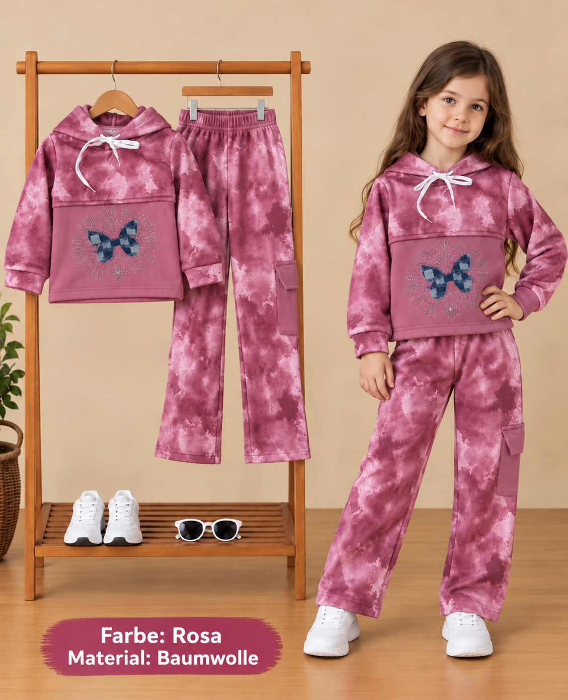 Mädchen Jogginganzug Rosa mit Schmetterling – 2-teilig