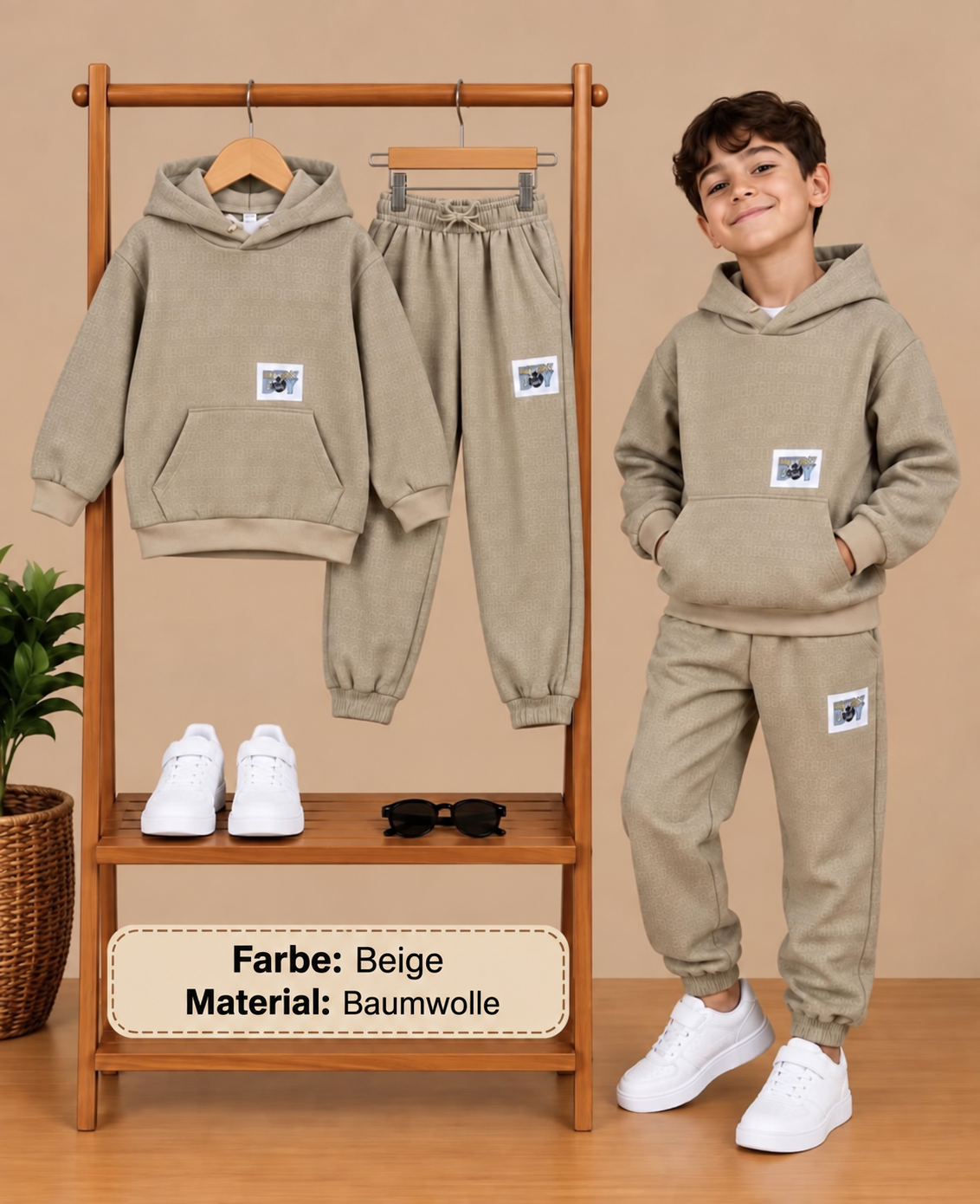 Jungen Jogginganzug mit Kapuze – Beige