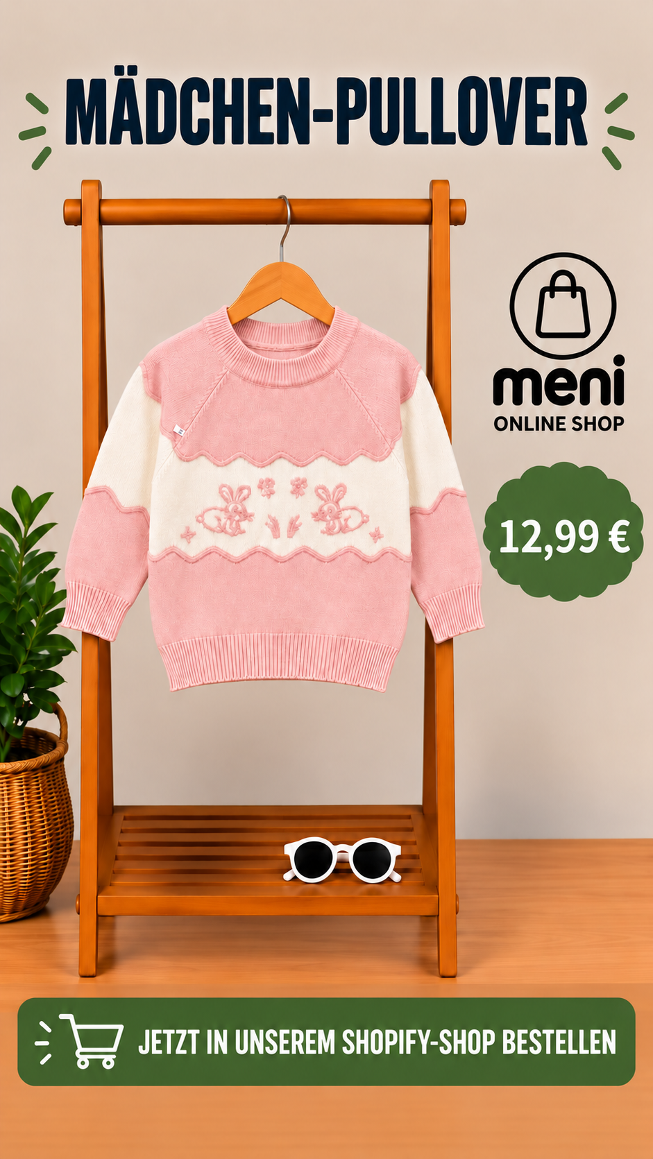 Mädchen-Strickpullover mit Hasenmotiv