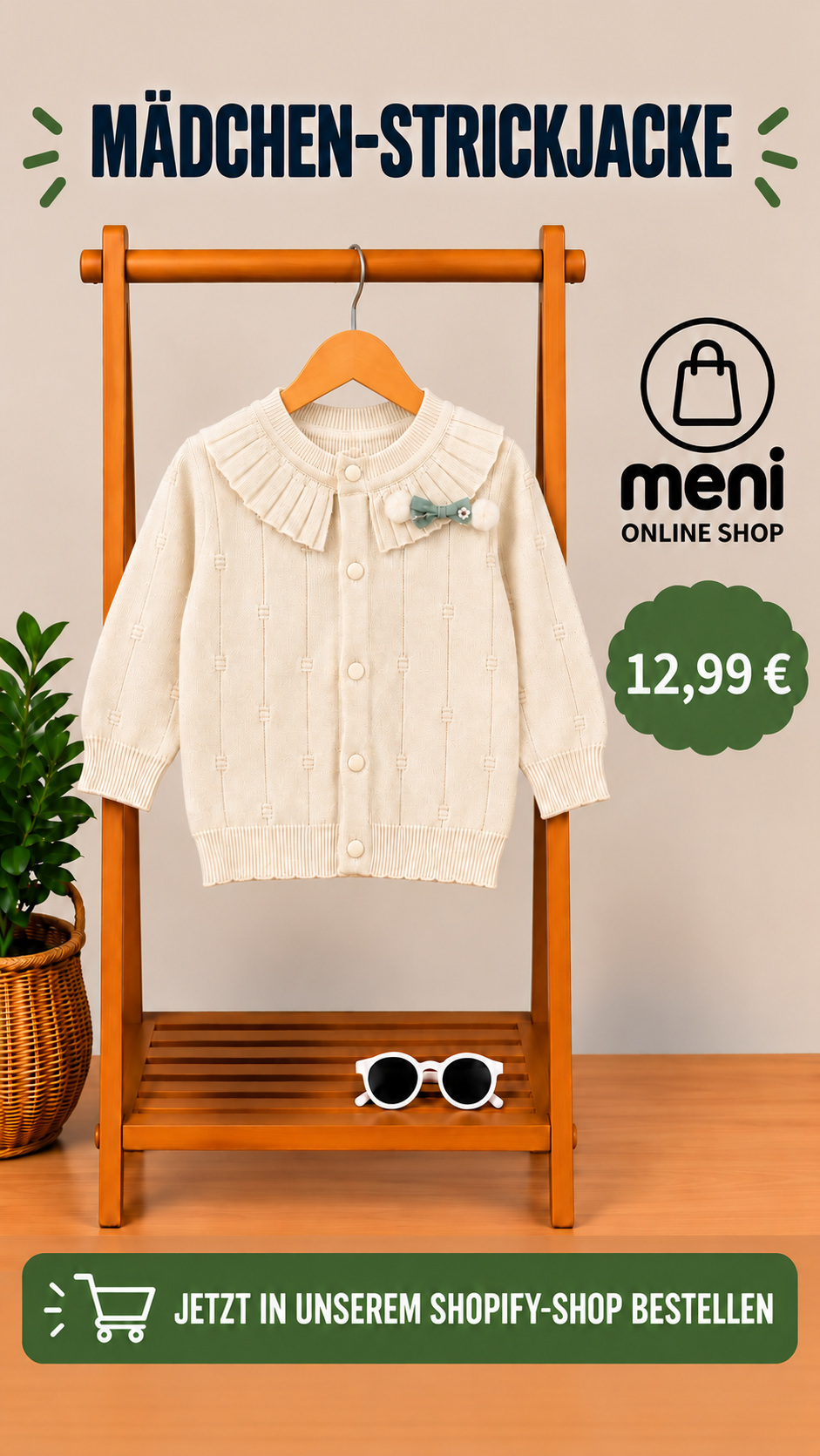 Mädchen-Strickjacke mit Rüschenkragen