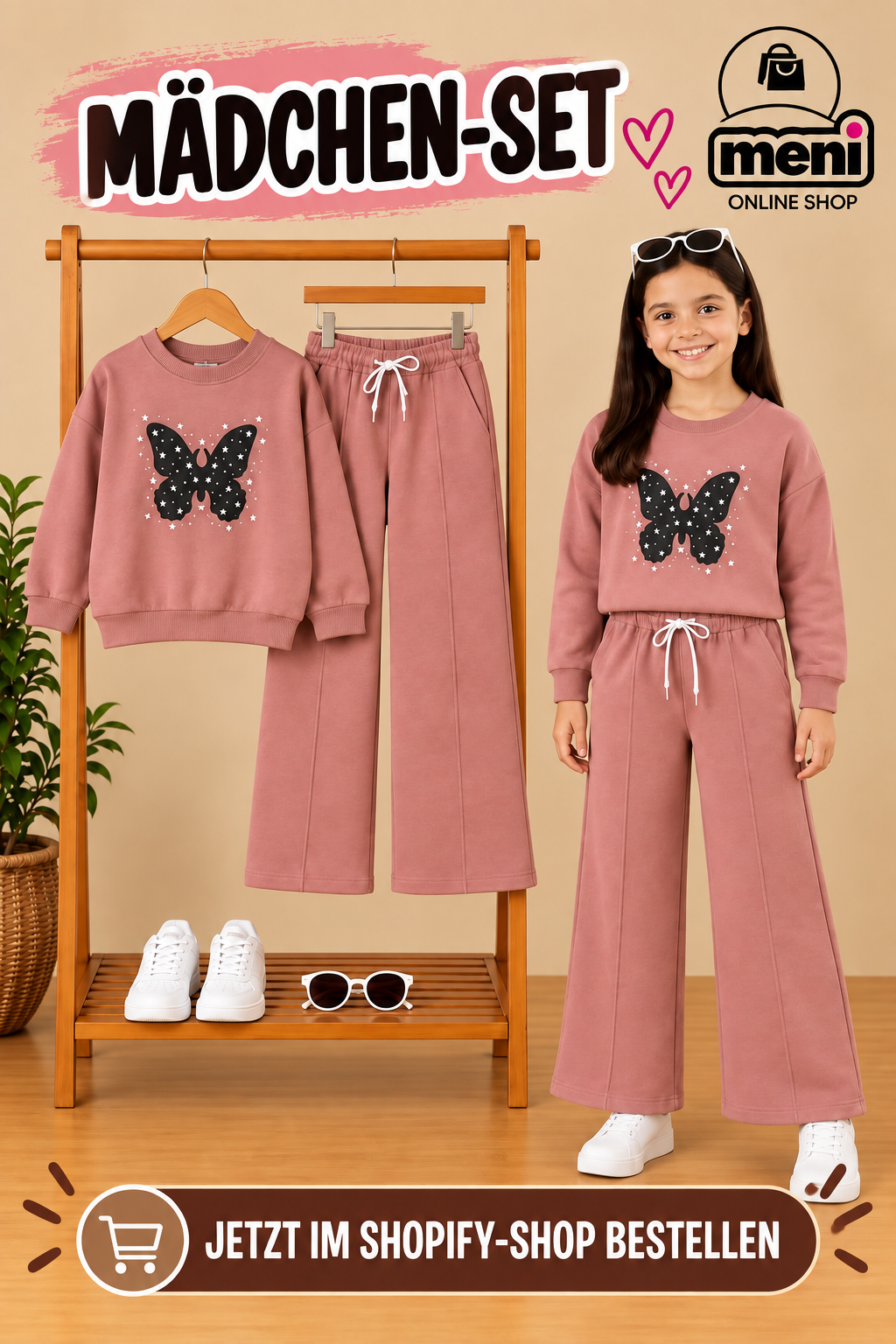 Mädchen-Set in Altrosa mit Schmetterling