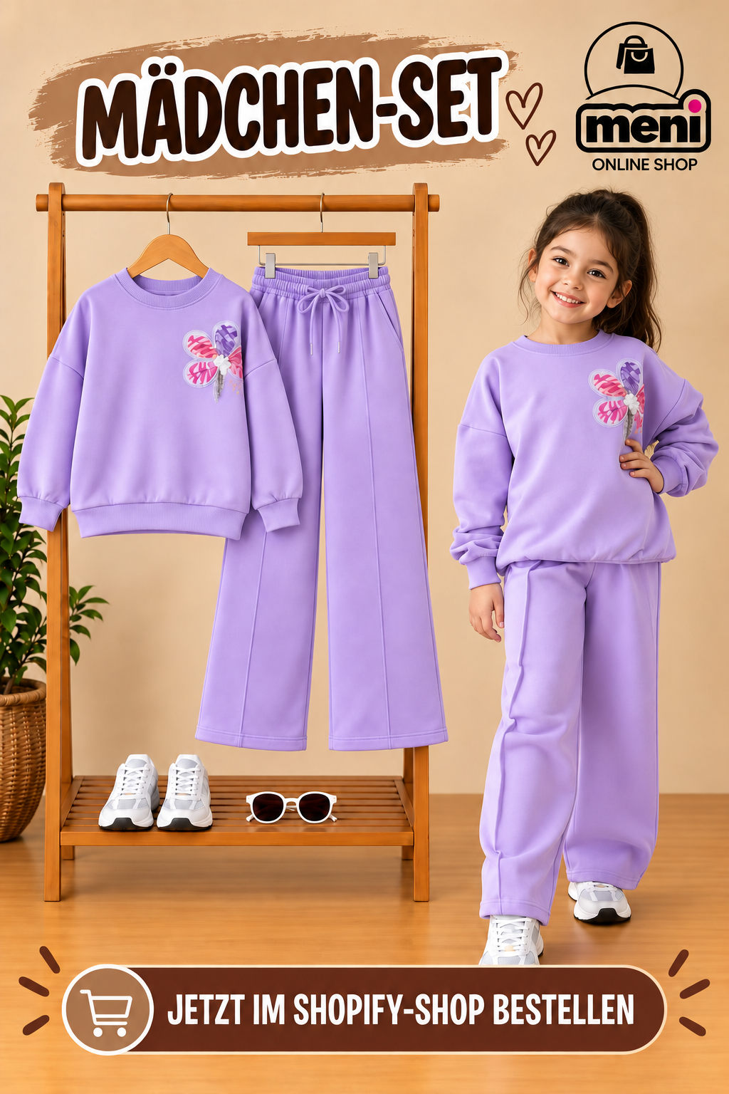 Lavendelfarbenes Mädchen-Set mit Schmetterling